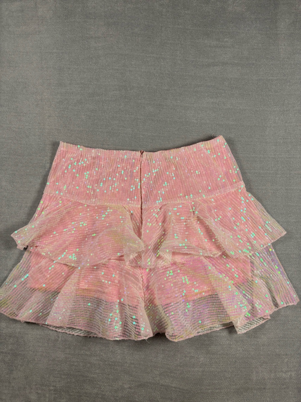 Pink Sequin Ruffle Mini Skirt